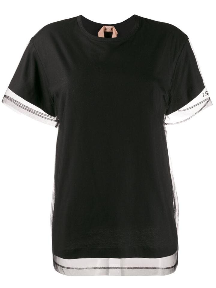 Nº21 Sheer Stitched Trim T-shirt - Black