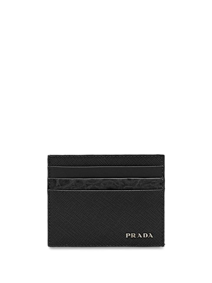 Prada Saffiano And Crocodile Leather Card Holder - Black