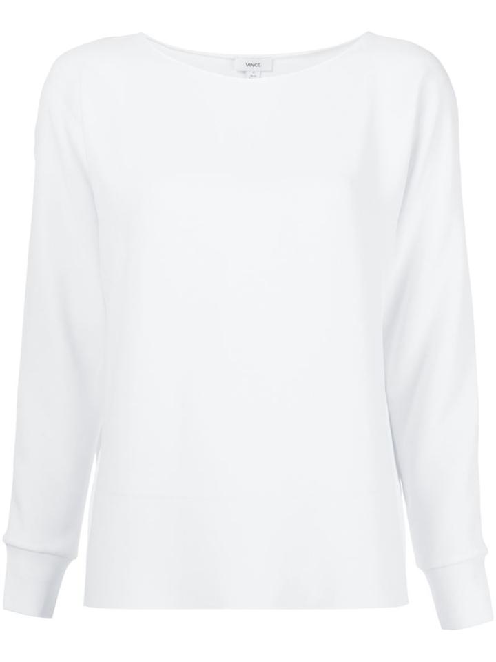 Vince Boat Neck Top, Women's, Size: Large, White, Polyester