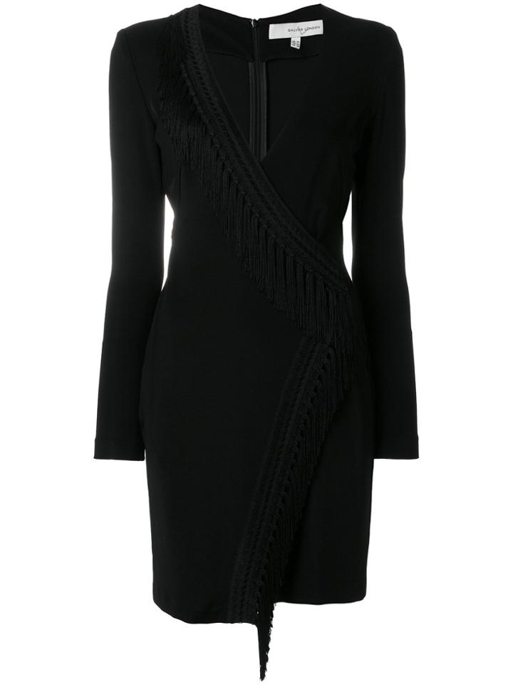 Galvan Wrap Front Fringed Dress - Black