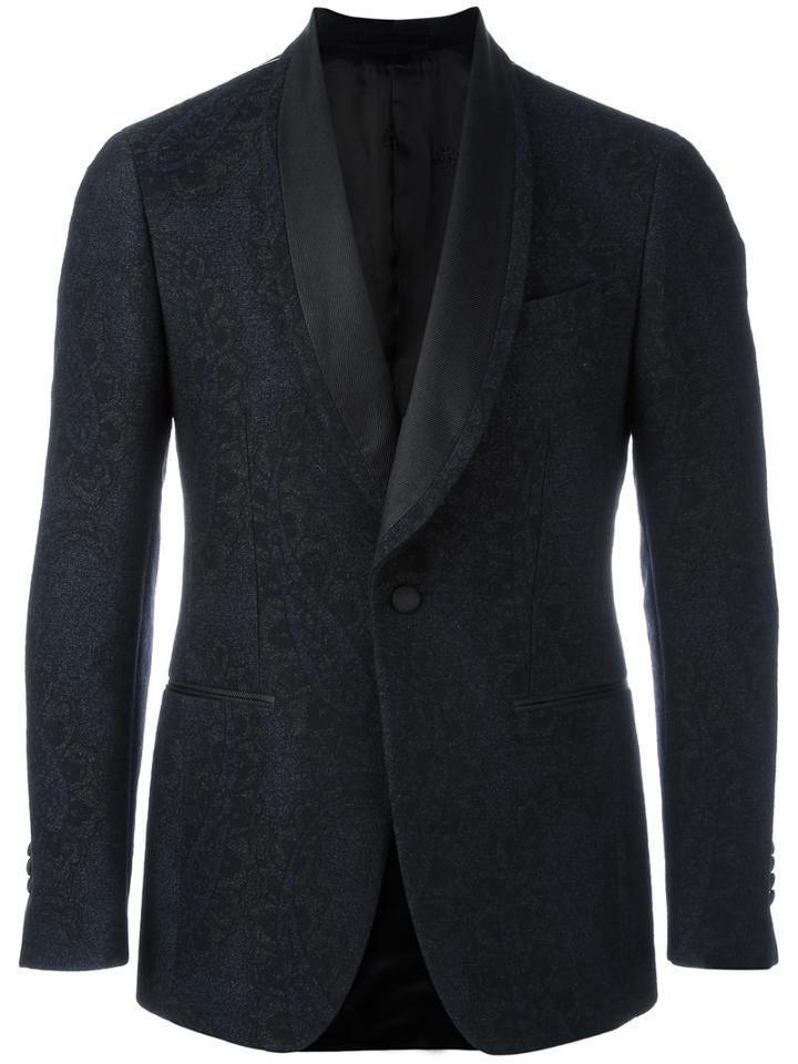 Gabriele Pasini Shawl Lapel Tonal Blazer, Men's, Size: 54, Black, Silk/cotton/polyester/wool