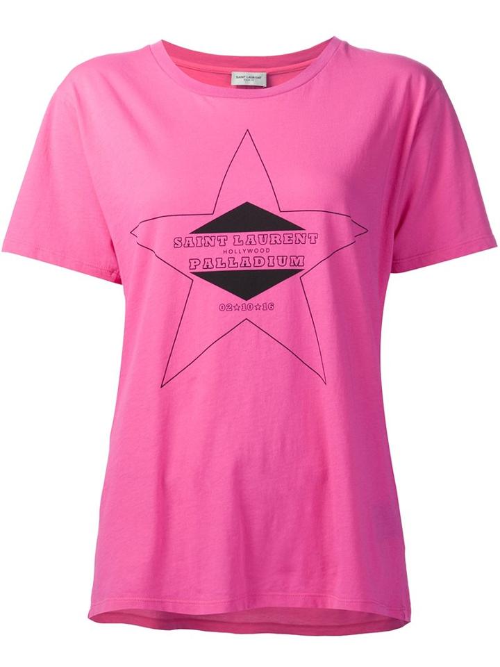 Saint Laurent Logo Print T-shirt, Women's, Size: Medium, Pink/purple, Cotton