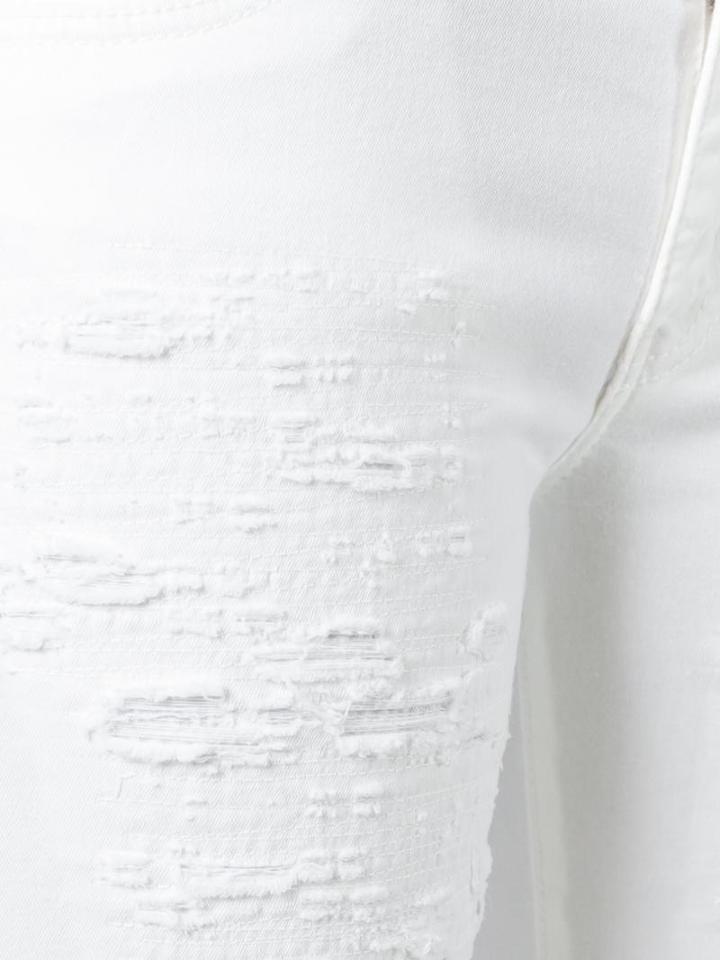 Just Cavalli Distressed Slim-fit Trousers, Women's, Size: 25, White, Cotton/spandex/elastane/polyester