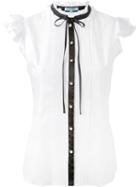 Guild Prime Contrast Fastening Ruffled Lace Button Down Sleeveless Shirt, Women's, Size: 36, White, Cotton/polyester