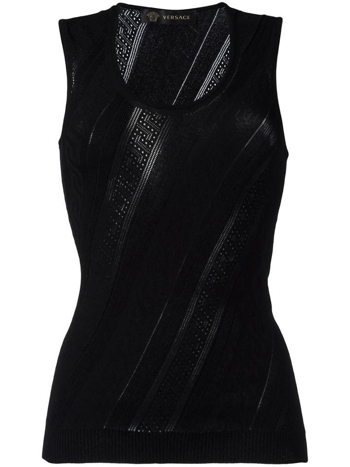 Versace Greek Key Knit Blouse, Women's, Size: 38, Black, Viscose/polyester