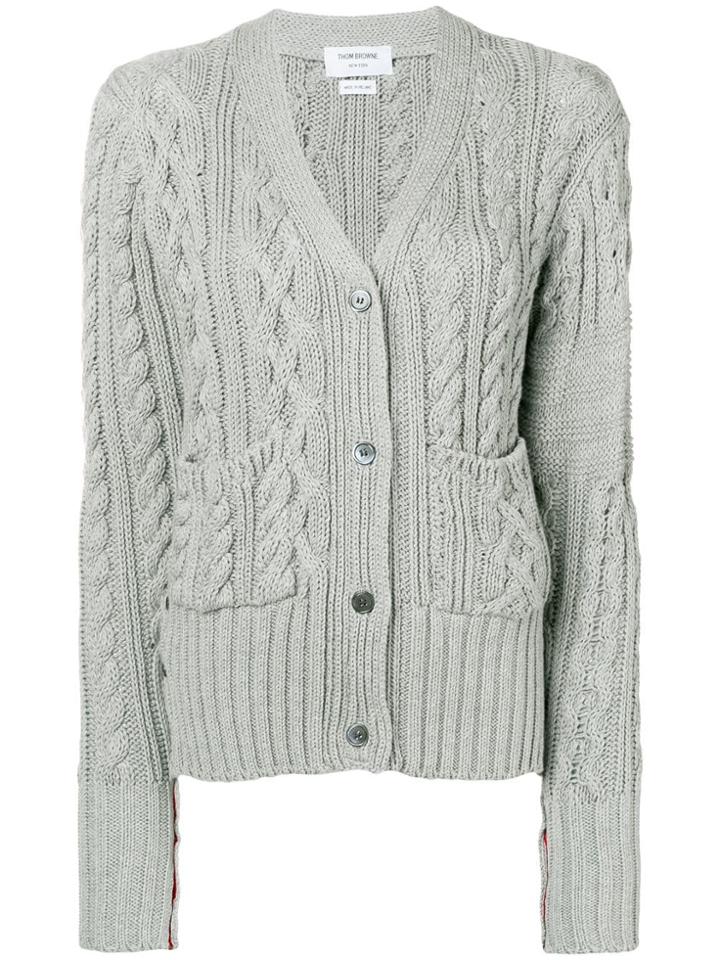 Thom Browne Fun-mix Aran Cable Cardigan - Grey