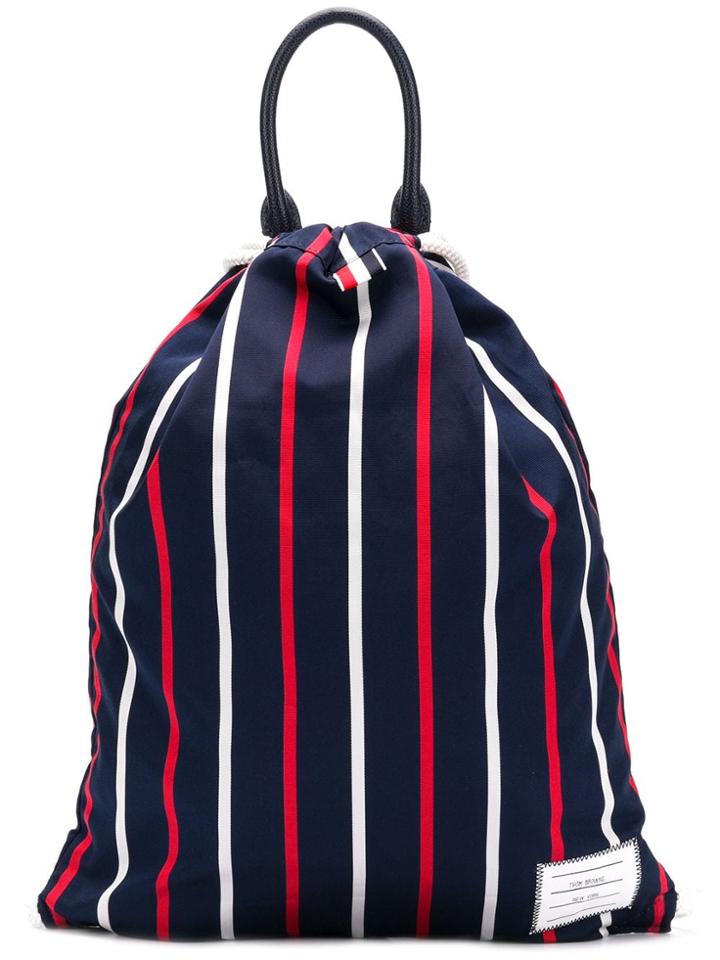 Thom Browne Banker Stripe Drawcord Bag - Blue