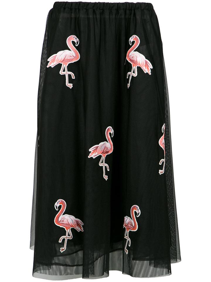 Olympiah Flamingo Patches Tulle Skirt - Black