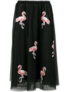 Olympiah Flamingo Patches Tulle Skirt - Black