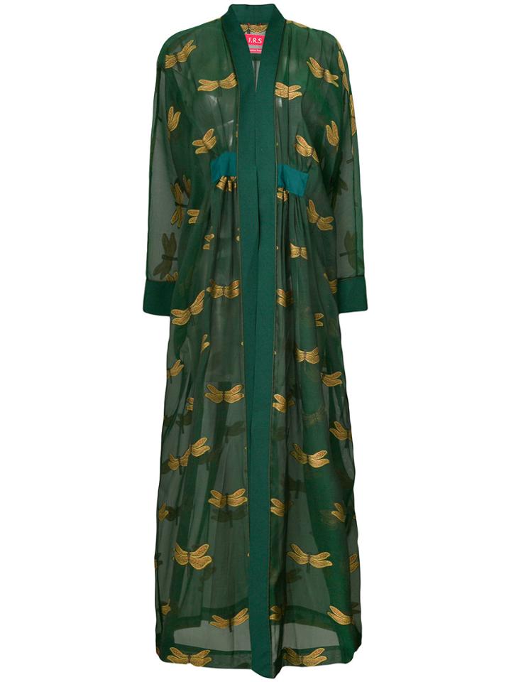 F.r.s For Restless Sleepers Embroidered Long-sleeve Robe - Green