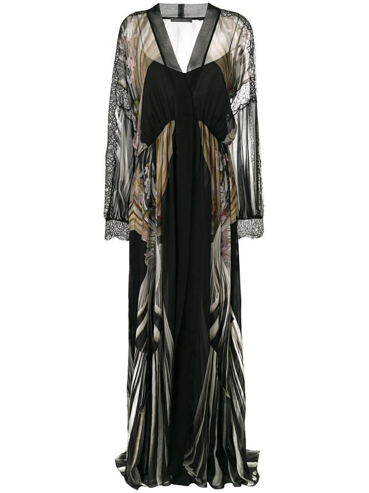 Alberta Ferretti Lace-trimmed Printed Maxi Dress - Black
