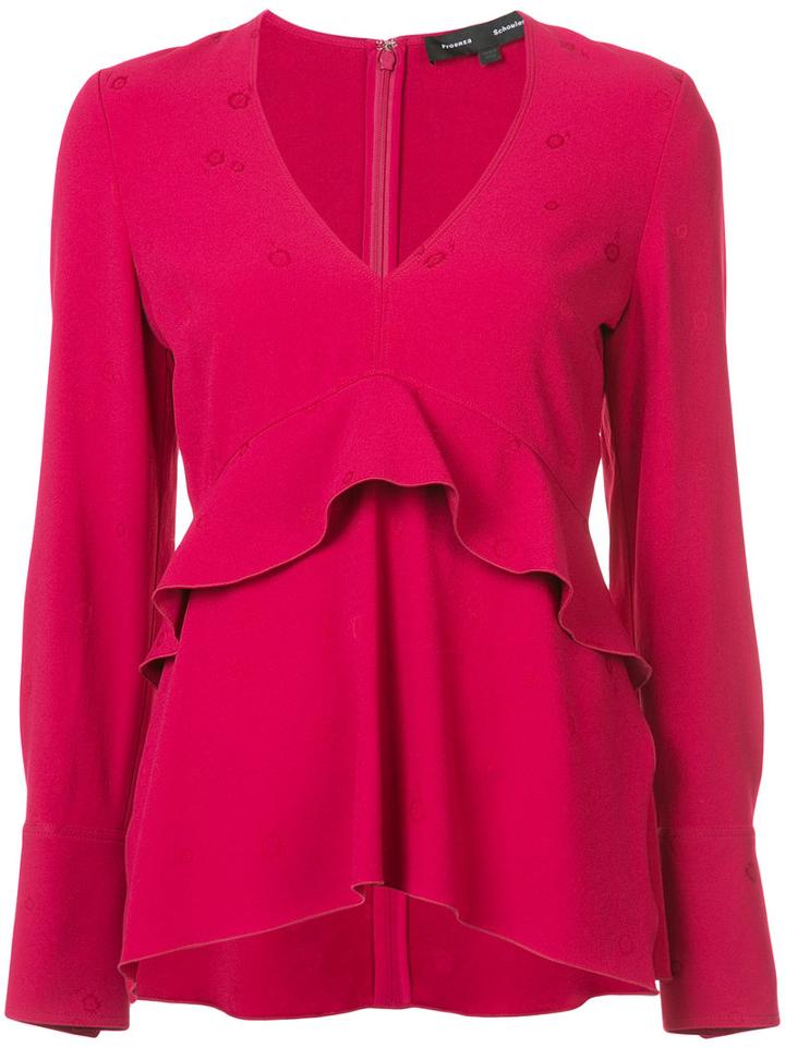 Proenza Schouler - V-neck Ruffle Blouse - Women - Acetate/viscose - 6, Pink/purple, Acetate/viscose