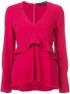 Proenza Schouler - V-neck Ruffle Blouse - Women - Acetate/viscose - 6, Pink/purple, Acetate/viscose