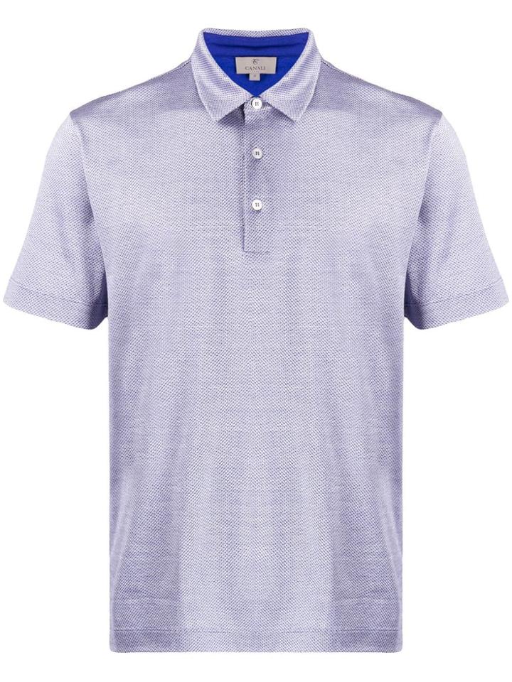 Canali Geometric Print Polo Shirt - Blue