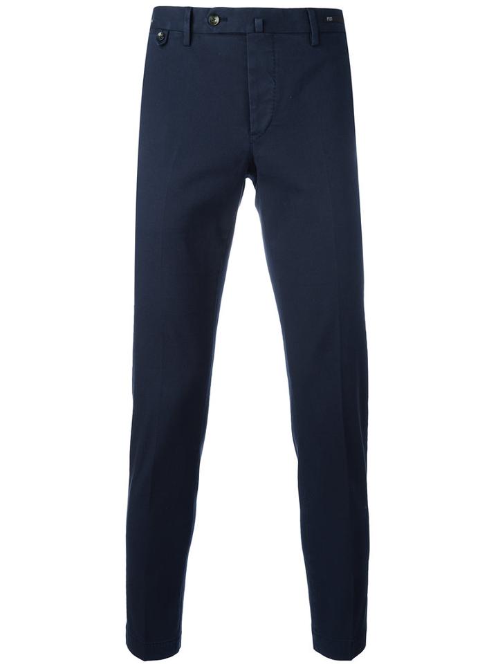 Pt01 Off Centre Button Chinos, Men's, Size: 52, Blue, Cotton/spandex/elastane