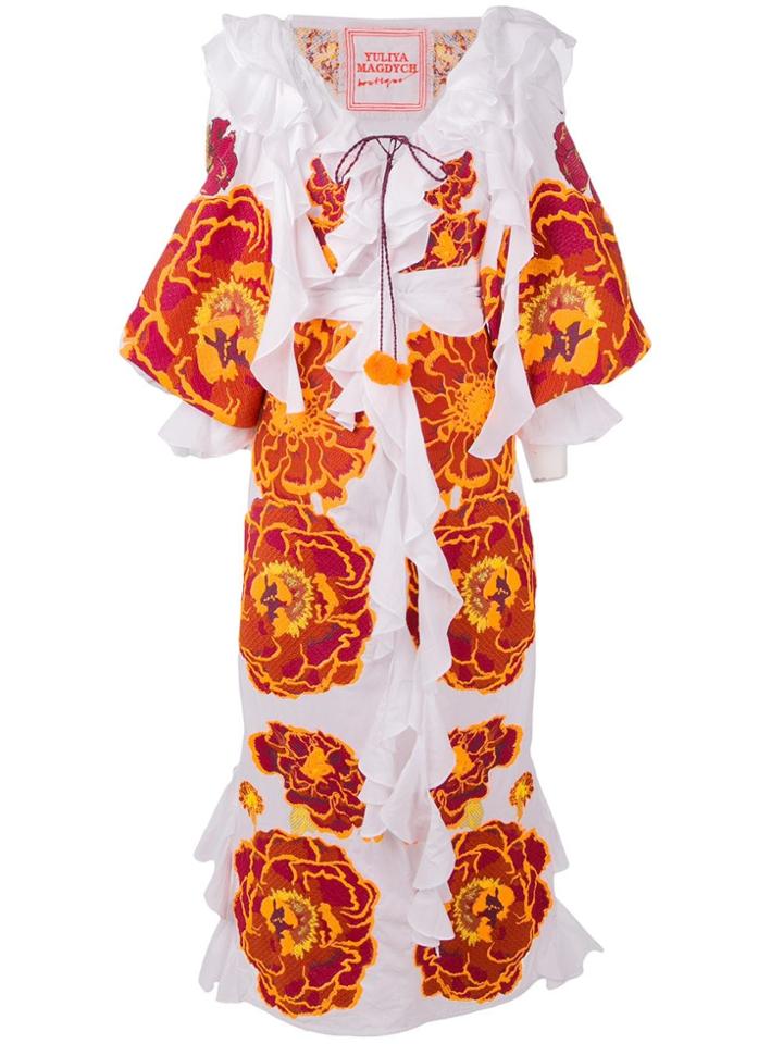 Yuliya Magdych Marigold Embroidered Ruffle Dress - White