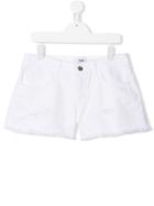Msgm Kids Teen Distressed Denim Shorts - White