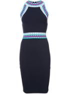 Milly Multicoloured Trim Fitted Dress - Blue