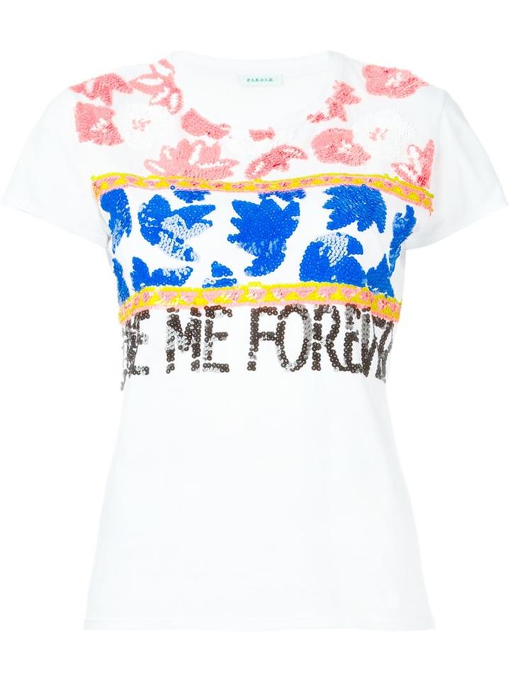 P.a.r.o.s.h. Sequin Embellished T-shirt, Women's, Size: L, White, Cotton/pvc