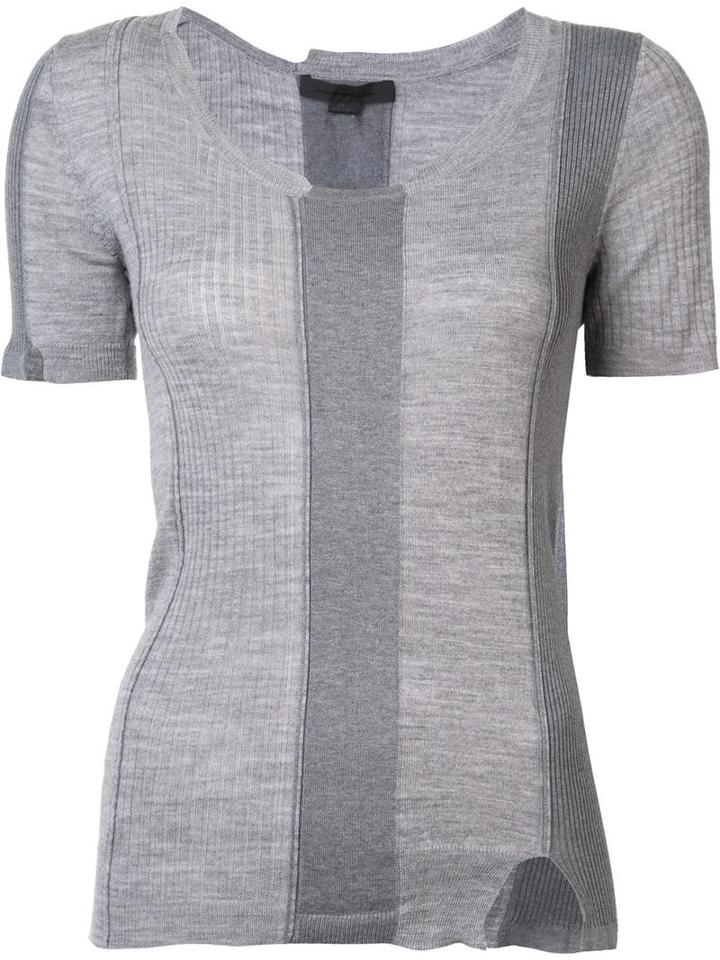 Alexander Wang Ribbed Panel Top, Women's, Size: Small, Grey, Cotton/nylon/spandex/elastane/merino