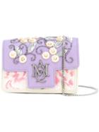 Alexander Mcqueen Embroidered Insignia Chain Satchel, Women's, Pink/purple, Silk/calf Leather/pvc