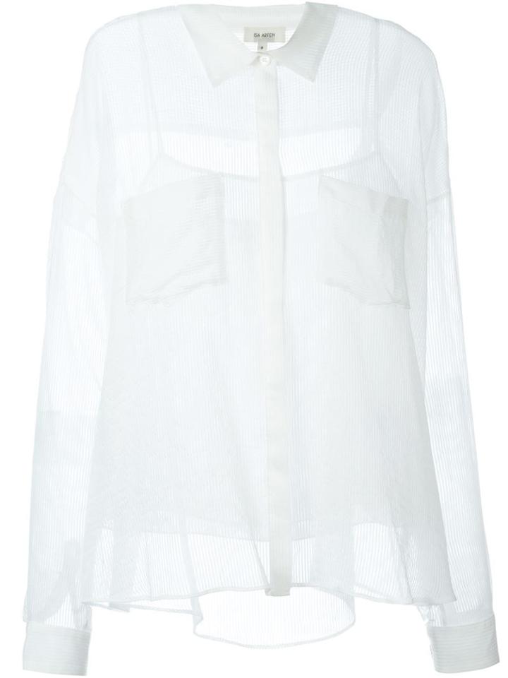 Isa Arfen Striped See-through Shirt, Women's, Size: 10, White, Silk/cotton