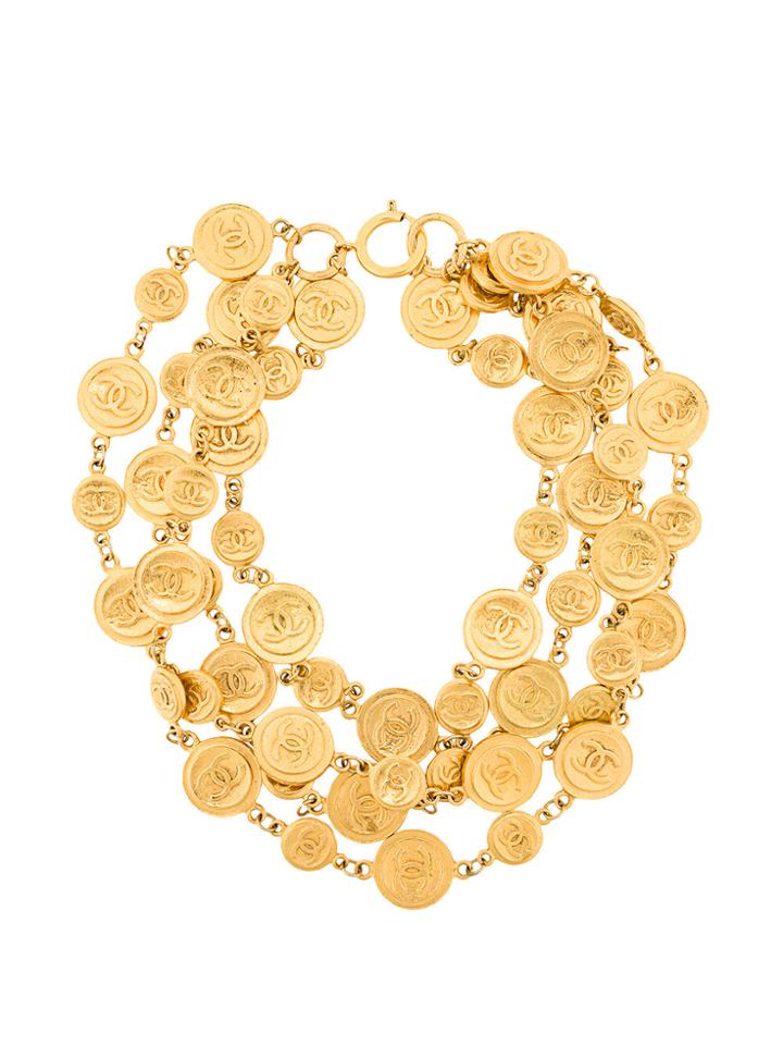 Chanel Vintage Logo Coins Necklace - Metallic