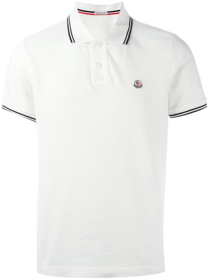Moncler Piped Collar Polo Shirt, Men's, Size: Xl, White, Cotton