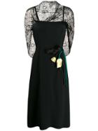 Prada Floral Appliqué Midi Dress - Black