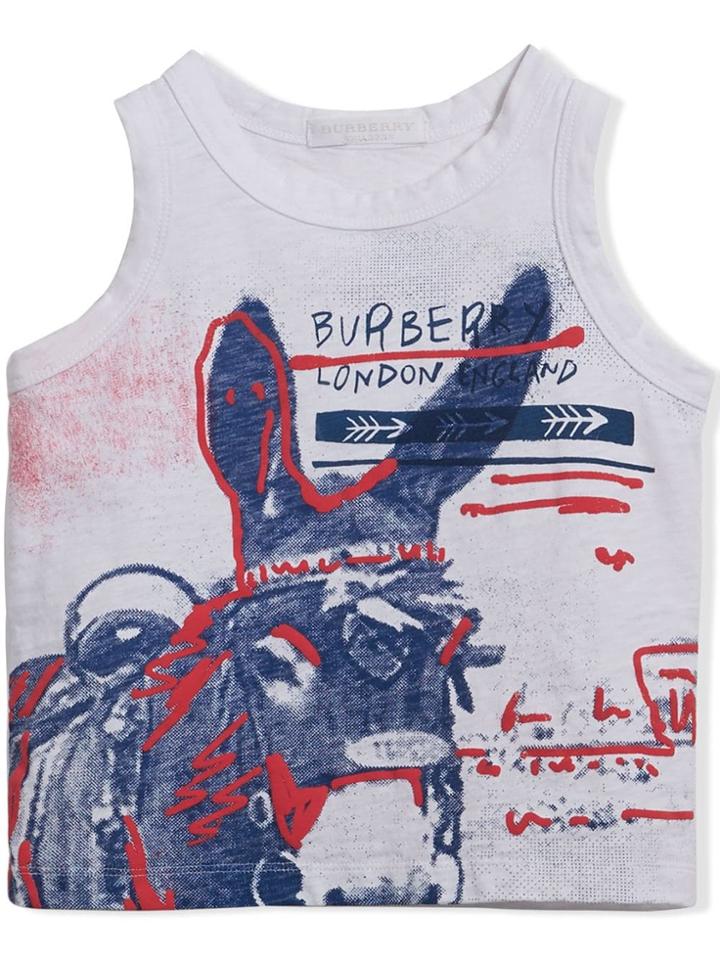 Burberry Kids Postcard Print Cotton Jersey Vest - White