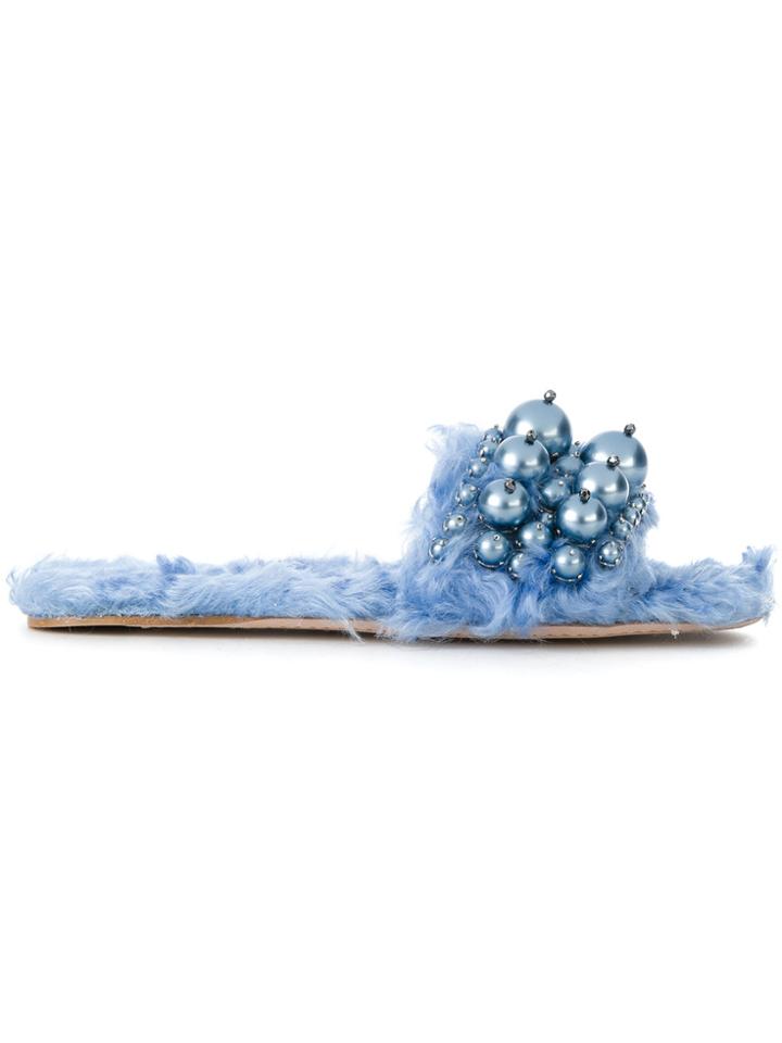 Miu Miu Embellished Shearling Sandals - Blue