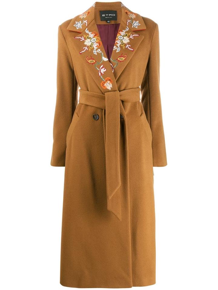 Etro Floral Embroidered Collar Coat - Brown