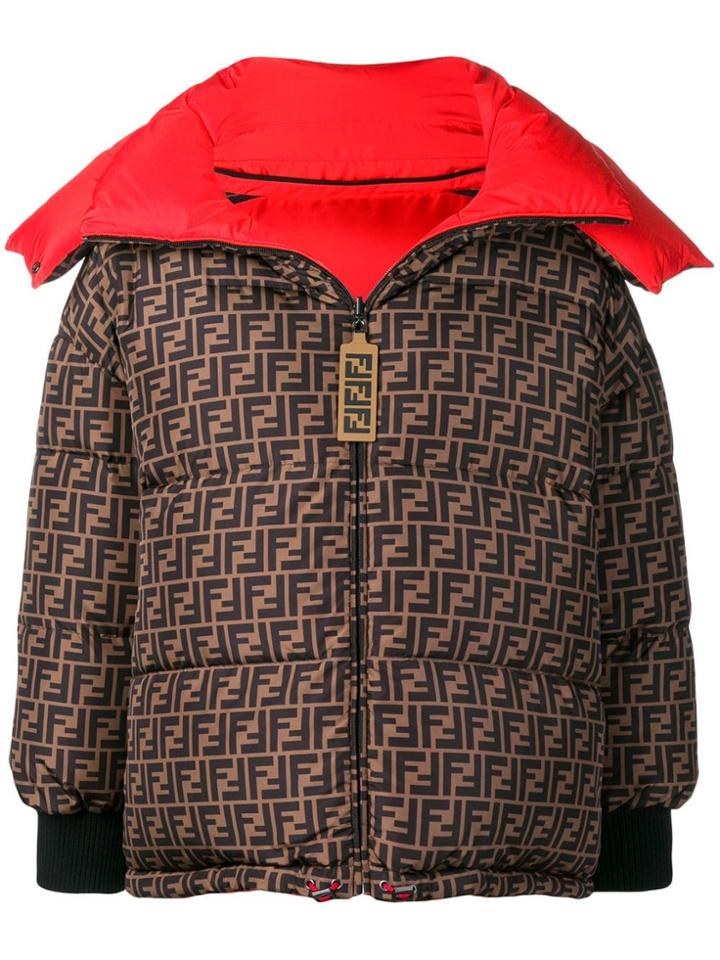 Fendi Logo Padded Jacket - Brown