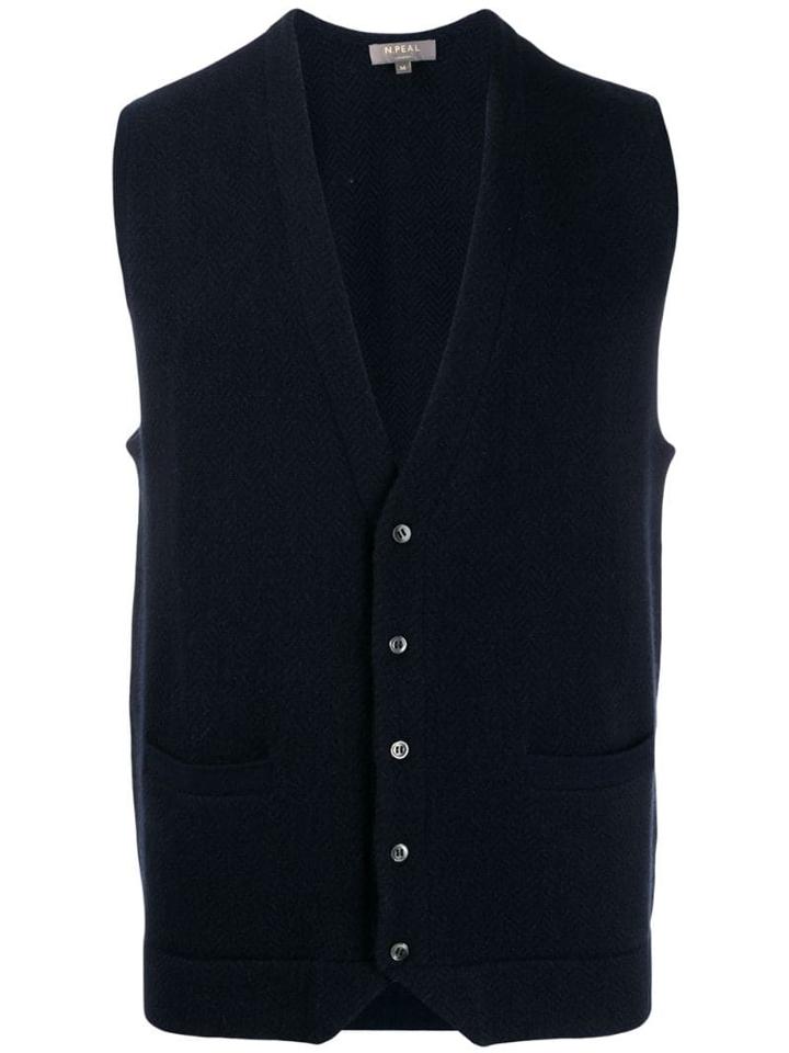 N.peal Herringbone Waistcoat - Blue