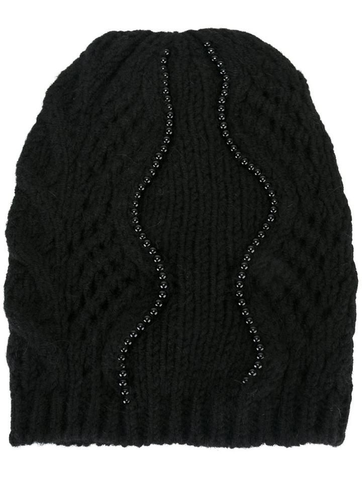 Ermanno Scervino Beaded Beanie, Women's, Black, Acrylic/alpaca/wool/enamel