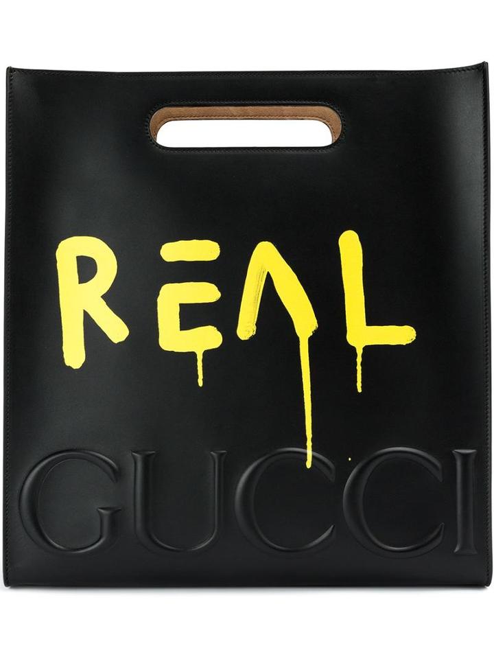 Gucci Guccighost Tote, Black, Suede/leather