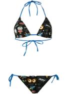 Fendi Robot Print Bikini, Women's, Size: 40, Black, Polyamide/spandex/elastane
