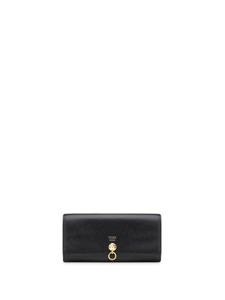Fendi Logo Embossed Flap Purse - Black
