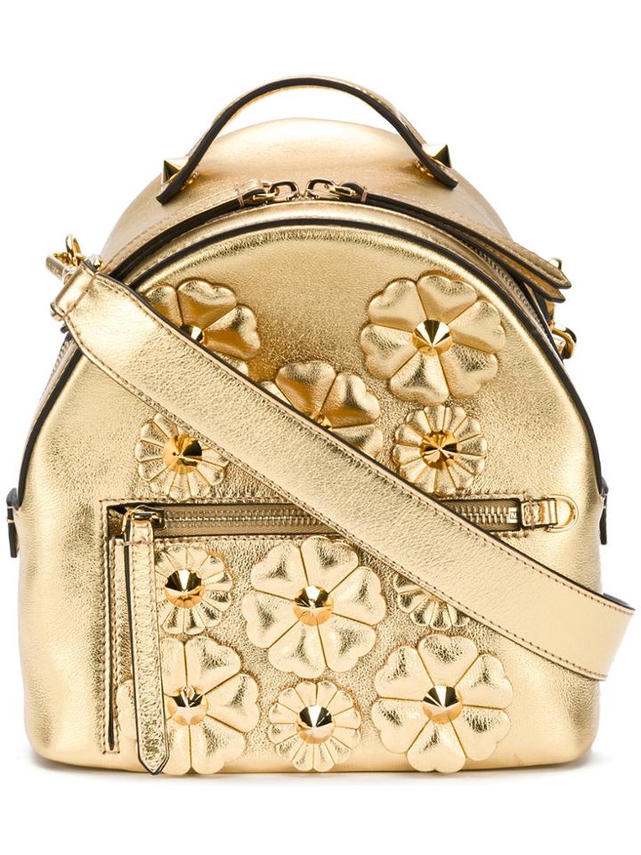 Fendi Floral Embellished Shoulder Bag - Yellow & Orange