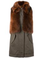 Army Yves Salomon Raccoon And Marmot Fur Panel Coat - Green