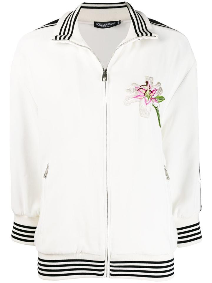Dolce & Gabbana Embroidered Logo Tape Bomber Jacket - White