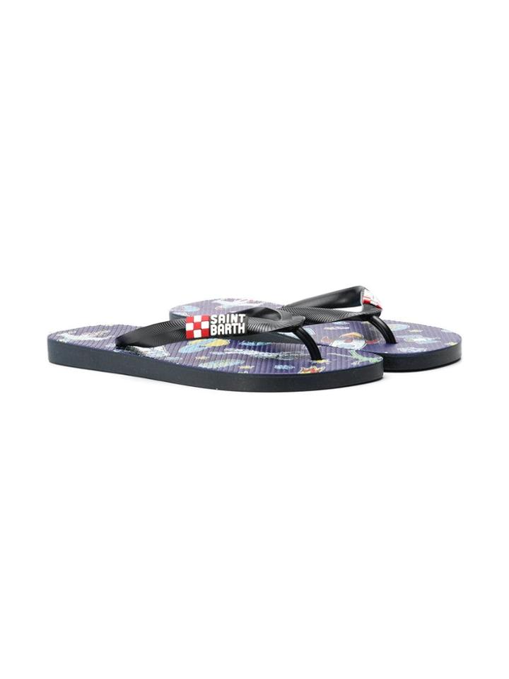 Mc2 Saint Barth Kids Astronaut Print Flip Flops - Black