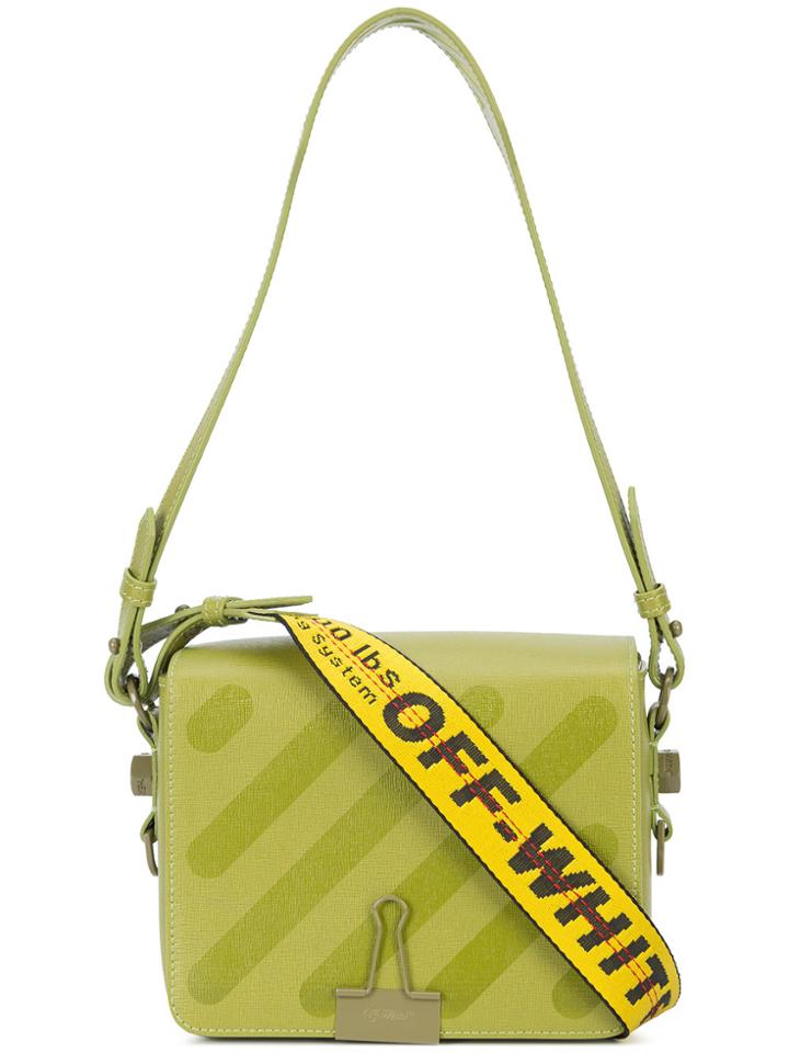 Off-white Diagonal Binder Clip Bag - Green