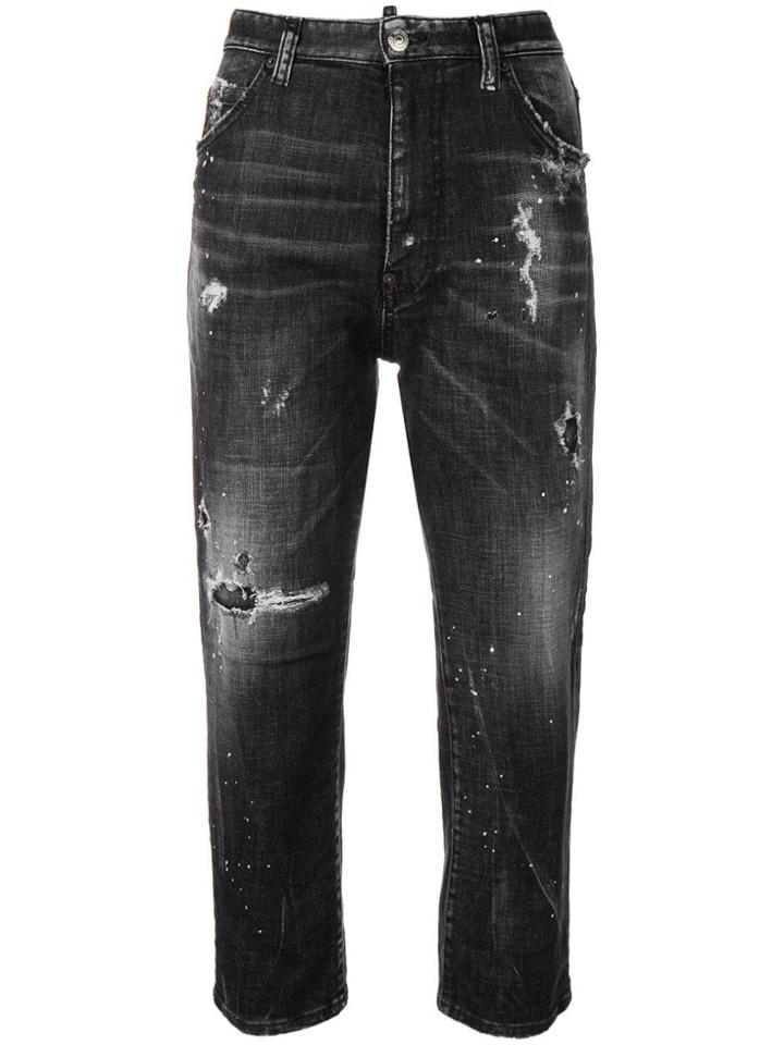 Dsquared2 High Rise Ripped Crop Jeans - Black