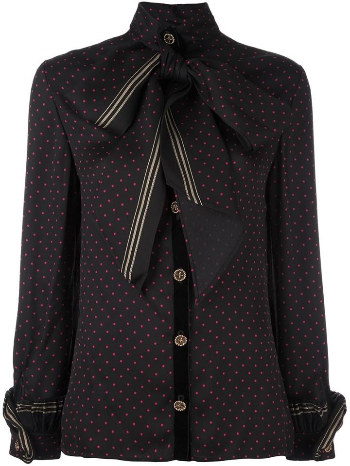 Philosophy Di Lorenzo Serafini Dotted Bow Neck Shirt, Women's, Size: 38, Black, Rayon