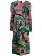 La Doublej Tinder Abstract Print Midi Dress - Green