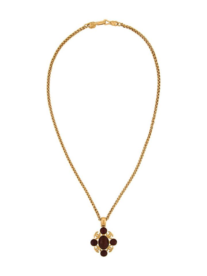 Chanel Vintage Cc Logo Stone Necklace - Metallic