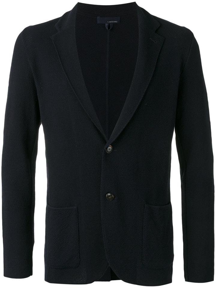 Lardini Notched Lapel Blazer, Men's, Size: Large, Blue, Cotton
