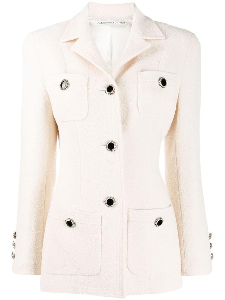 Alessandra Rich Fitted Button Up Blazer - White