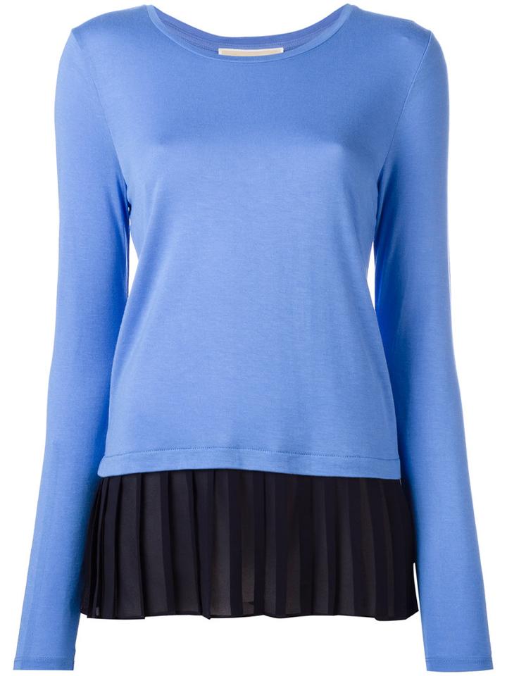 Michael Michael Kors Pleated Layer Blouse, Women's, Size: Large, Blue, Viscose/lyocell
